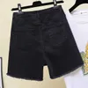 Fat Mm Summer 2024 Plus Size Womens Wear Perforated Elastic High Waist Denim Shorts Loose A-line Pants