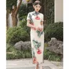 Etniska kläder kinesiska traditionella cheongsam kvinnor flickor fest bröllop mode vintage blommigt tryck satin qipao klänning