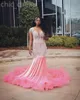 2024 ASO EBI Pink Mermaid Prom Dress Cristalli in rilievo Veet Evening Formale Secondo ricevimento Canci di fidanzamento di 50 ° compleanno Abiti abiti da abiti DE DE HOIREE ZJ321