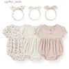 Rompers 6-24m katoenen bodysuit +hoofdband 2 stuks pasgeboren babymeisje kleren Solid kleur korte mouw baby meisje jumpsuit zomer bebes l410