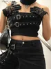 Damestanks Camis Damestanks Weeke hothic Black Denim Tube Top Punk Style Belt Patchwork Strapless Corset Tops Women Streetwear Y2K Tee Dark Academic L49