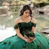 Abiti per quinceanera verde abito da ballo da appliques 3d con spalla con perle Sweet 15 vestito con papilla