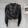 Chemise courte des chemisiers pour femmes pour les femmes 2024 Spring French Lace Flounce Bow Tops Tops à manches longues décoratives à paillettes