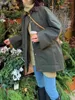 Kvinnorjackor Army Green Casual Jacket Corduroy Splicing Turn-Down Collar Autumn och Winter Kvinnlig Loose Cotton Coat