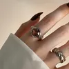 Klaster Pierścienie 925 Sterling Srebrny otwarte palcem pierścień Elegancki kamienne serce link do układania punka dla kobiet dziewczyna biżuteria