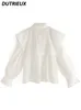 Blouses pour femmes printemps 2024 Blouse de style japonais Sweet Two-Way Bow Tops Micro Transparent Murffon Long Manched Twirt
