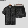 Suits-survêtement masculins American Style Handsome Mens Short Shirts à manches courtes sets Fashion Casual Male Lace Tracery Two-Piece S-5XL Incerun 2024