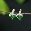 Dangle Earrings Original Full Diamond Chalcedony Heart-shaped Retro Light Luxury Charm Ladies Brand Silver Jewelry