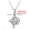 Pendant Necklaces 12 Constellation Zodiac Sign Necklace Horoscope Zircon Stainless Steel Jewelry Galaxy Libra Astrology Gift With Reta Dhftx