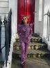 Kadınlar Vintage Ekose Baskı Dantel Yukarı Yukarı Yukarı Gömlek Takım Şık O Boyun Uzun Puflu Kollu Üst Gevşek Pantolon Seti Bahar Lady Elegant Setleri 2024 240402