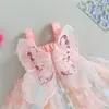 Criança meninas bebês vestido 3d borboleta rochosa mangas camadas vestido cami vestido casual roupas de princesa 240416