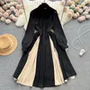 Casual Dresses Vanovich Temperament Chinese Style A-Line Dress Women's 2024 Spring Loose Design Contrast Color Stand Collar Long Long