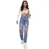 Jeans pour femmes femmes en détresse pantalon droit denim lavage de la cheville trous trous poches hautes zipper zipper streetwear solide