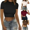 Women's T Shirts European And American Summer Amazon Round Neck Crop Top Slim Solid Color Short Sleeve T-shirt Women