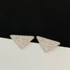 Women Fashion Designer Necklace Earrings Silver Color Triangle Full Diamonds P Letter Necklace Brass Luxury Earrings Trendy Sets