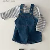 Rompers 2533C Barn Suspender Pants 2022 Nya Summer Baby Boys Jumpsuit Fashionable Girls Strap Pant Casual Strap Denim Shorts L410