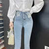 Frauen Jeans Kristall Design Hochtütige Single Breauzierte dünne Frauen Elastizität Denim Bleistifthose weibliche Straße Push Up sexy