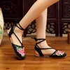 Casual Shoes Veowalk Summer Women Floral Embroidered Canvas Slingbacks Flats Ankle Strap Retro Ladies Comfortable Ballets