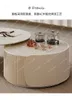 Tea Trays Table One-Piece Making Living Room Home Light Luxury Round Stone Plate French Cream Style