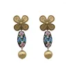 Stud Earrings Middle Aged Niche Jewelry Brass Plated With 24K Old Gold Craftsmanship Italian Flower Glazed Noble Antique