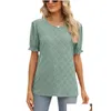 여성 티셔츠 T 셔츠 2023 여름 패션 주름 둥근 빈 구멍 아웃 둥근 목 짧은 슬리브 단색 티셔츠 캐주얼 한 느슨한 튜닉 탑 Cl dhx8x