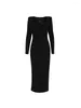 Casual Dresses 2024 Elegant Black Bodycon Dress Stretch Square Neck Long Sleeve Party Women Spring Split Mid-Calf Solid Sexy