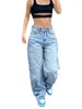 Женские джинсы Женщины мешковатые с высокой талией джинсовая джинсовая джинсовая ткань Прямые брюки для грузовых штанов с карманной уличной одеждой Y2K E-Girl