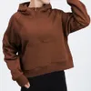 Ll borduurwerk hoodie dames dames hoodie yoga slijtage dikke fleece jas half ritssluiting sporte pullover taille lengte sweatshirt