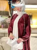 Etnik Giyim Ramazan Eid Saten Açık Kimono Abaya Dubai Lüks 2024 2 Parça İslam Müslüman Setler Kadınlar İçin Mütevazı Elbiseler Kebaya Kaftan
