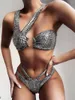 Frauen Bikini Bikini 2024 Sexy Bronzing Snakeskin Hollow Badeanzug Frauen Bikinis Set Badeanzug Strand luxuriöser weiblicher Metallring