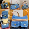 Totes Denim Vintage Designer Umhängetasche Frauen Einkaufstaschen Handtasche Reisetasche Carryall Alte Blume Unterarmtasche Print Geldbeutel Rucksack Gold Hardware Beutel Blaues Beutel