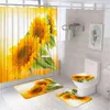 Shower Curtains Sunflower Floral Curtain Set Rustic Sunlight Blue Sky White Cloud Field Bathroom Soft Bath Mat Rug Toilet Cover