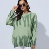 Damestruien Elegante groen gestreepte print pullovers vrouwen winter o-neck losse lange streetwear warme bovenkleding 2024