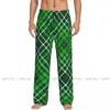 Mäns sömnkläder Casual Pyjama Sleeping Pants Dark Green Plaid Check Mönster Lounge Loose Byxor Bekväma nattkläder