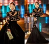 Gorgeous Evening Dresses High Neck Long Sleeves Lace Taffeta Ball Gown Prom Dresses Modest Black Celebrity Dress Sweep Train9385015
