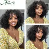 Natural Jerry Curly With Bangs Human Hair s Black Women Short Colored Burgundy Brown Glueless Brazilian Remy Allure 240408