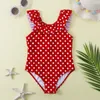 Retro Teenage Girls One Piece Swimsuit 712 Years Kids Polka Dot Print Swim Suit Ruffled Swimwear Beachwear Bathing Suits Summer 240416