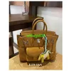 Cargo Totes Bk Cloth Handbag Canvas Patchwork Leather 25cm Portable Pocket Platinum Bag Highend Fashion Versatile One Shoulder Genuine Leat have logo HBCE8K