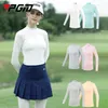 PGM Women Long Sleeve Golf Shirt Ladies Ice Silk Sunscreen Underwear Girl Cooling Stand Collar Bottoming AntiUv Tops 240416