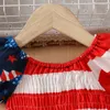 Vestidos de menina criança criança garotas 4 de julho vestido manga bafada de bandeira americana sundress estampestas estampare independência dia