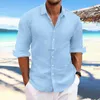 Men's Casual Shirts Mens Linen Long-Sleeved Spring Autumn 100%Cotton Solid Color Turn-down Collar Style Plus 24416