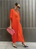 Vestidos de fiesta Vestidos para mujeres 2024 Naranja suelta en V cuello irregular acetato tela suave verano
