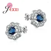 Pendientes de sementales Diseño de flores de flor para mujeres 925 Fashion de plata esterlina con circonía cúbica colorida brillante