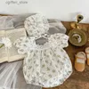 Rompers bodysuit baby flicka kläder sommarblommor tryck spädbarn rompers spets krage jumpsuits bomull söt småbarn flicka kläder 0-24m l410