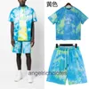 High end designer clothes for Paa Angle Tie Dyed High Street Casual Pure Cotton Round Neck Short Sleeve Tshirt Shorts Capris Men Set Summer Fashion With 1:1 original tag