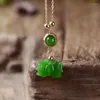 Anhänger Halsketten Großhandel Grüne Naturstein Lotus DIY Ketten Halskette Glück für Frauen Mädchen Einfacher Modeschmuck