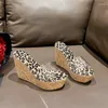 Slippers Women's Wedge Sandals Super High Heels Platform Thick Sole Transparent Fish Mouth Non-slip Leopard Print Fashion Ladies
