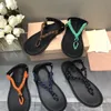 2024 New miui Rhinestone crystal Sandals knot Flat Round Toe Flip Flops Women's Luxury Designer Crystal Flat Sandals 35-41