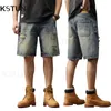 Herren Jeans Sommershorts Männer Denim Ripped Hip Hop Baggy Hosen Knie Länge ausgefranste hellblaue, lockere Fit breites Bein