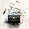 Evening Bags Oil Wax Leather Small Fragrant Wind Chain Letter Package Golden Ball Diamond Grid Portable Square Bag Versatile Fashion Trend Genuine Women's